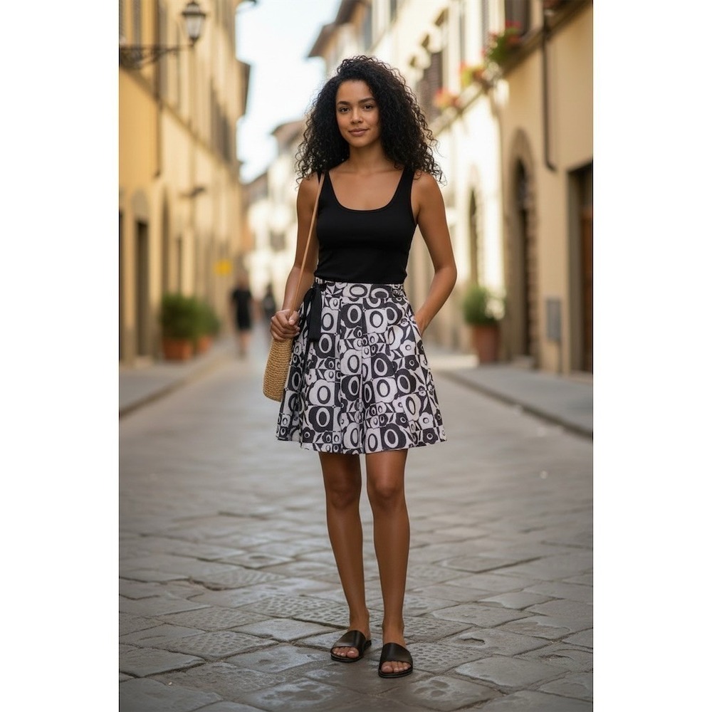 John Paul Richard 100% silk Skirt 6 Black White A-Line Wrap Knee office‎ siren